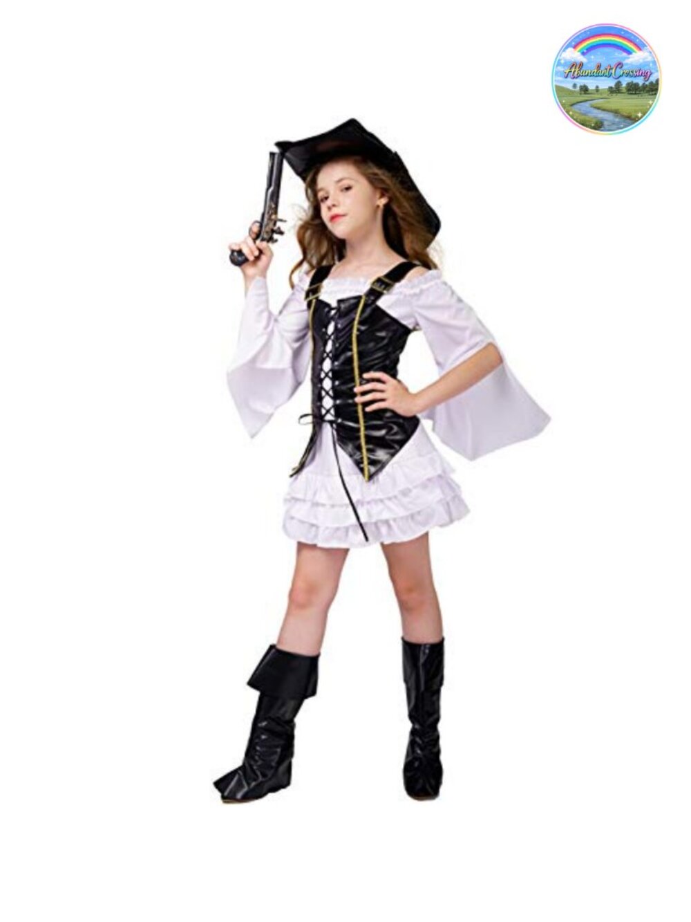 Girls Pirate Halloween Cosplay Costume Dress Vest Boot Covers